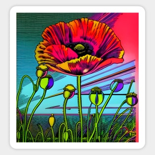 Retro Graphic Novel Style Field of Red Poppies (MD23Mrl015) Sticker